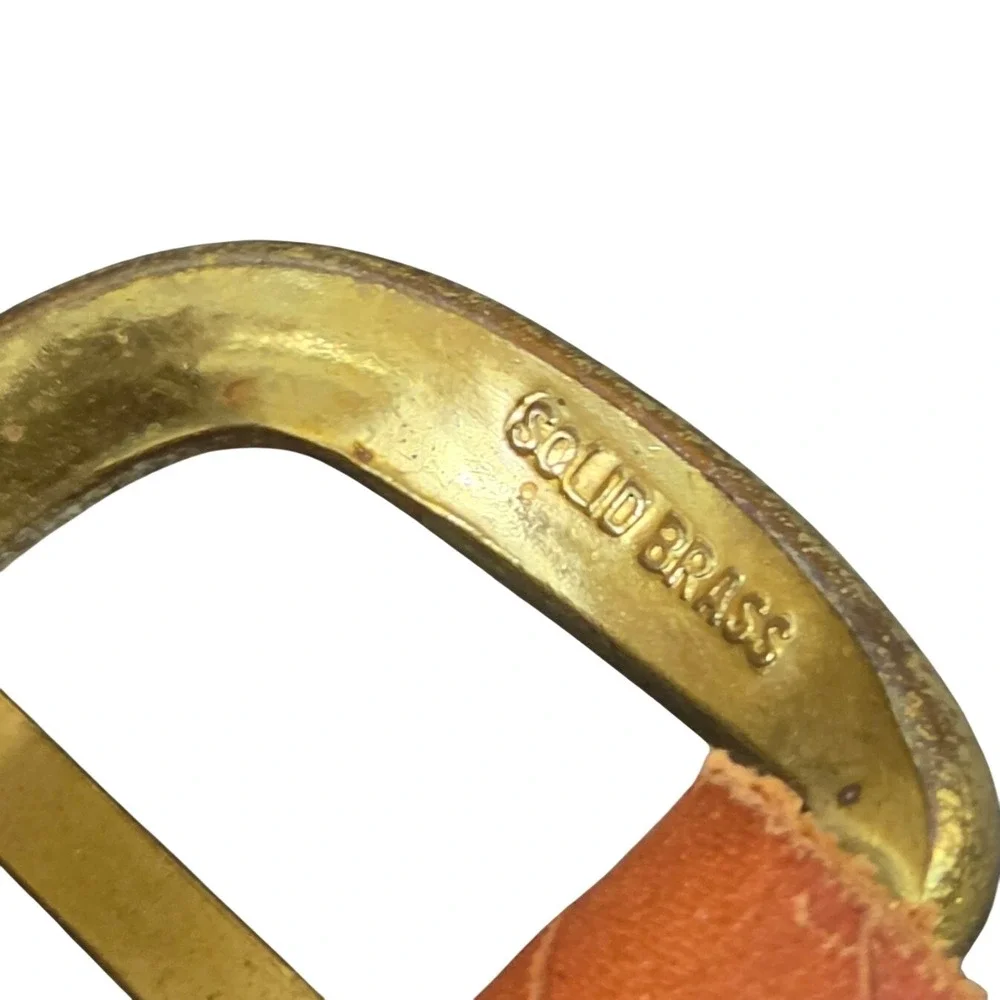 Vintage Leather Belt Mens 34 Tan Western Wood Grain Embossed Brass Buckle 90s